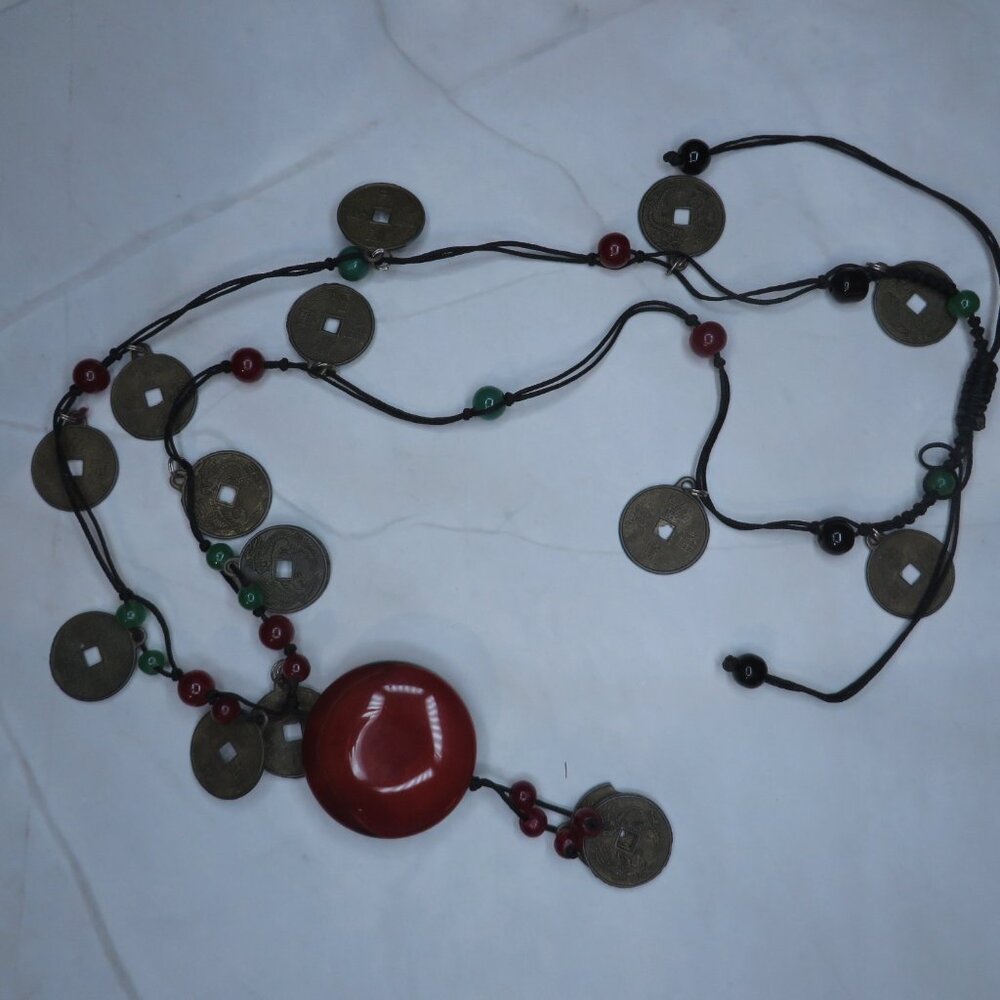 Orange Pendant Statement Necklace - image 2